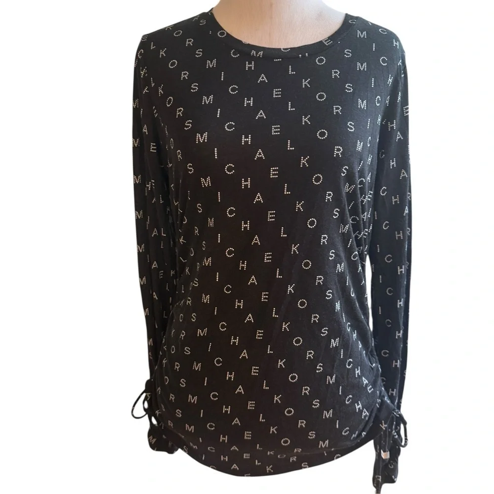 Michael Kors Black Ruched Long Sleeve Blouse